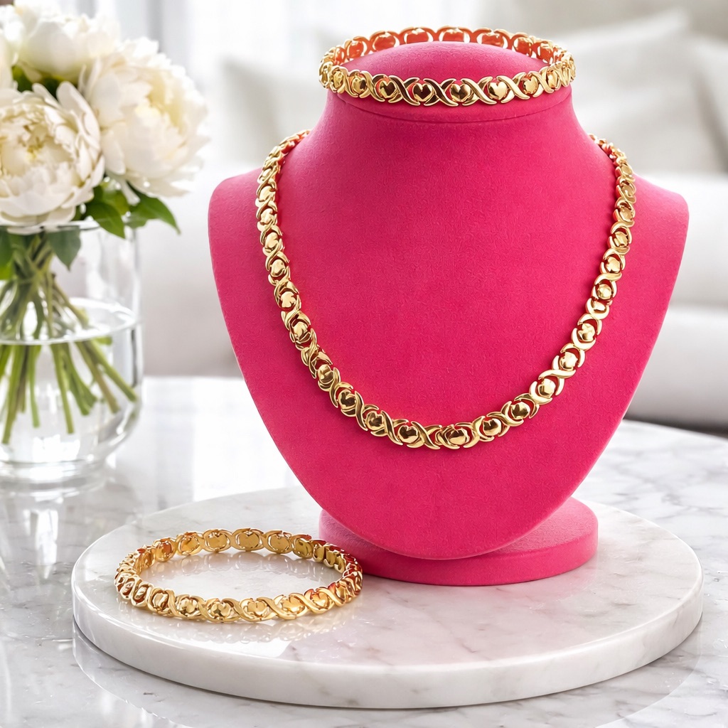 Elegant Gold Jewelry Set Gold Filled Necklace 18 Inches Long Bracelet 75 Inches 75$